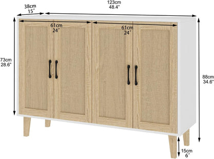 Stylish Rattan-Decorated Accent Cabinet for Living Room & Kitchen