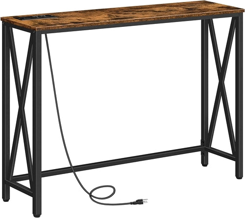 Rustic Brown Entry Table with USB and Outlet Plugs