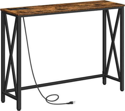 Rustic Brown Entry Table with USB and Outlet Plugs
