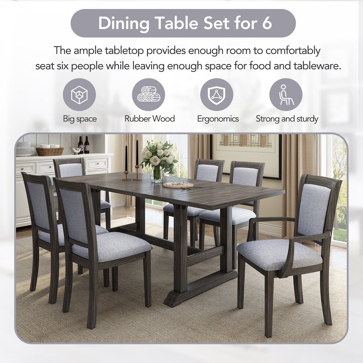 Extendable Trestle Table & Upholstered Linen Chairs