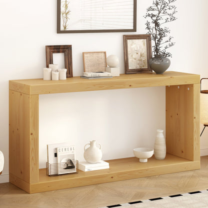 Modern Minimalist Entryway Console Table with Storage Shelf – Natural Wood Hallway Table