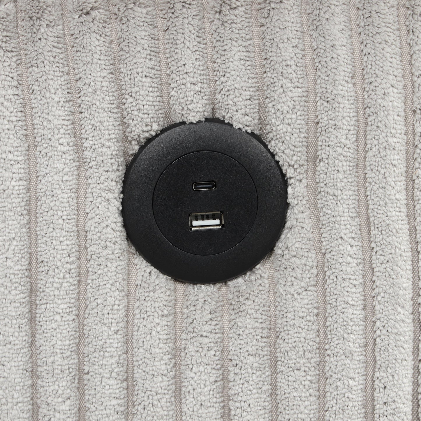 Light Grey Corduroy Sectional Sofa Bed with Built-in USB, Storage, and Movable Ottoman