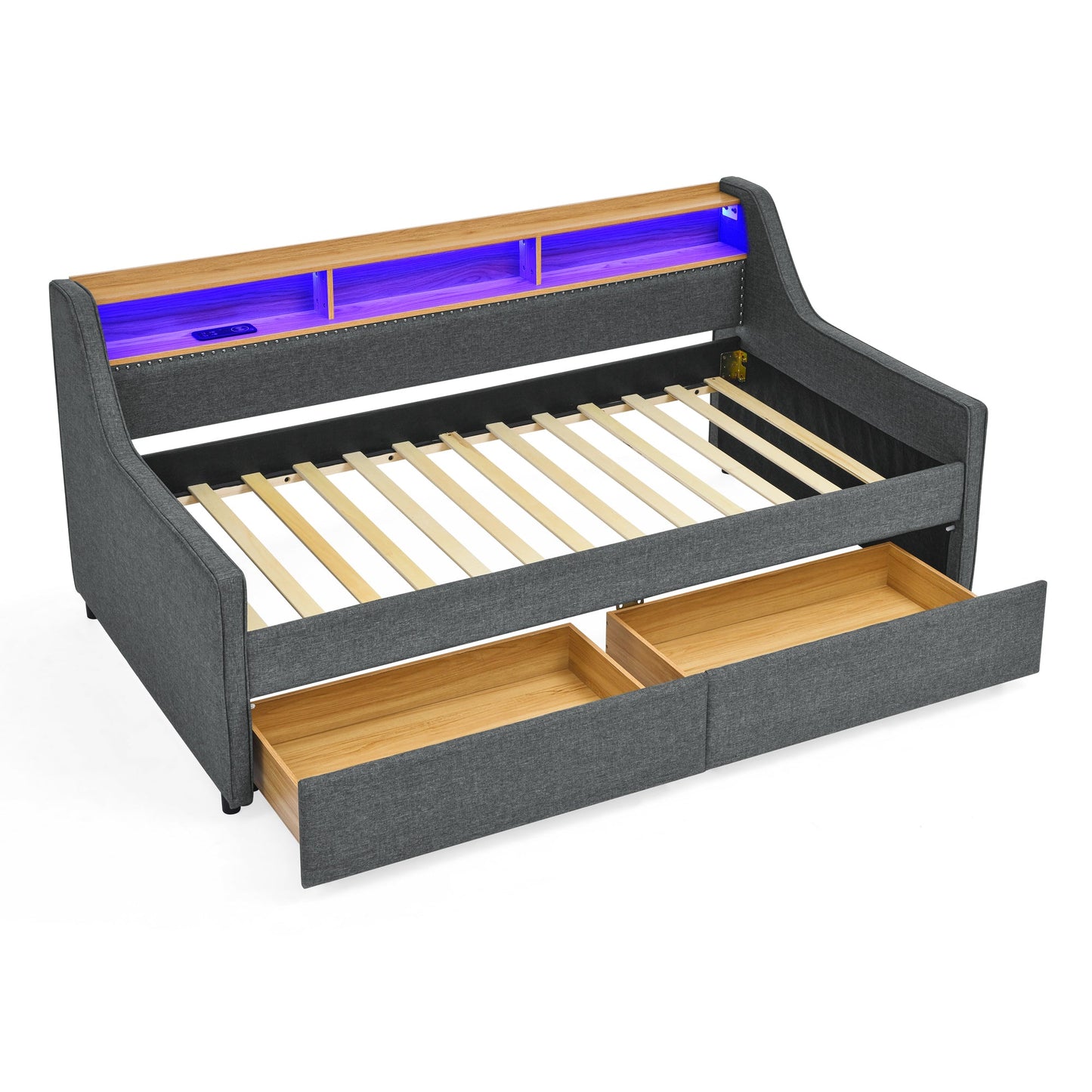 Modern Twin Bed Frame with Headboard Storage and RGB Lights Decor Moxie Home Finds