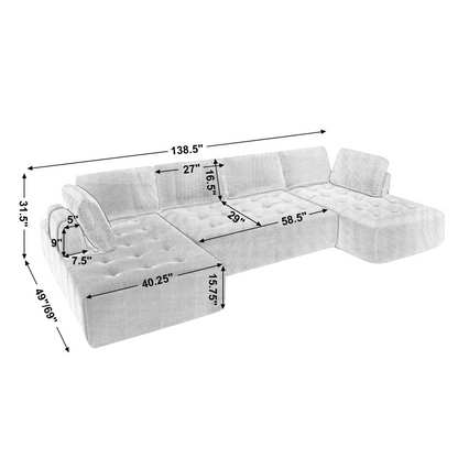 The Khaki Upholstered Cloud U-Shaped Deep-Seat Sectional