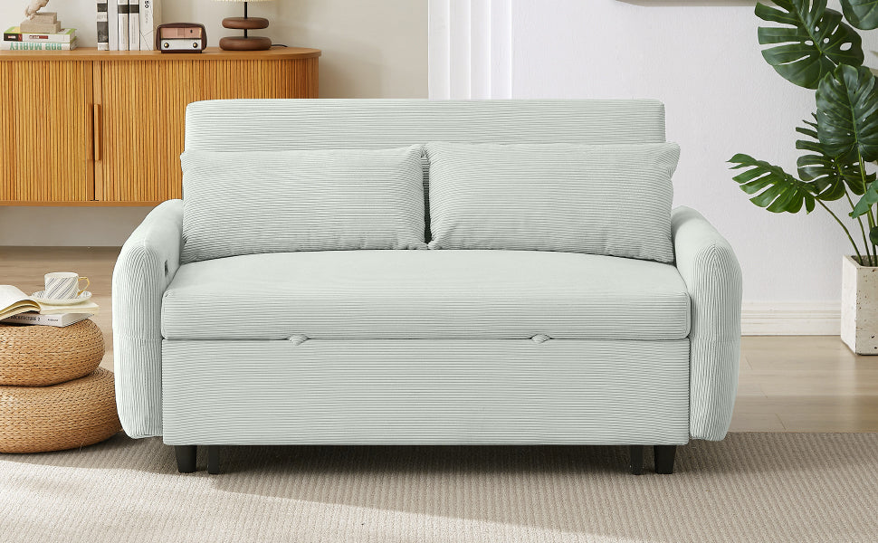 Willow Sage Green Corduroy Loveseat Sleeper - Mid-Century Style