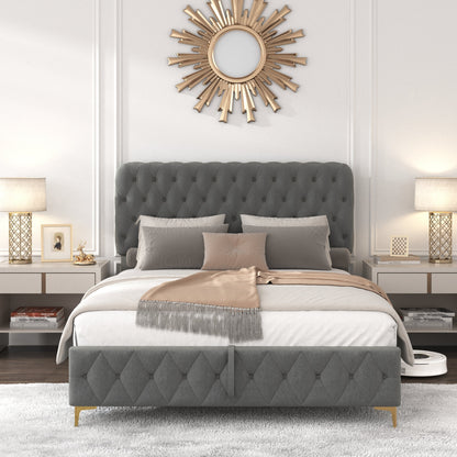 Queen Velvet Platform Bed with Lift-Up Storage