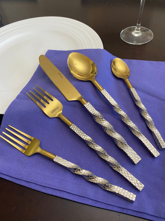 Handcrafted Golden Flatware Set – Luxury Stainless Steel & Aluminum Design 20 PCS