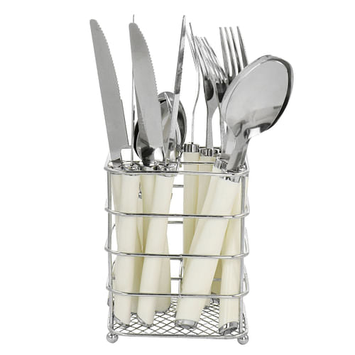 Durable Stainless Steel Flatware with Plastic Handles – 16 Pieces