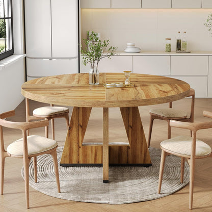47.24" Round Dining Table for 4-6 People with Sturdy Pedestal Base (Light Brown)