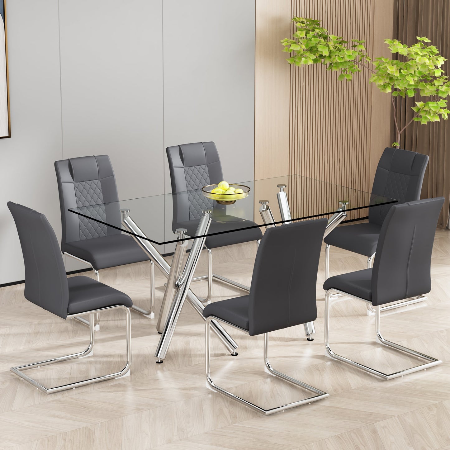 Contemporary Padded Grey Dining Chair with Plated Legs