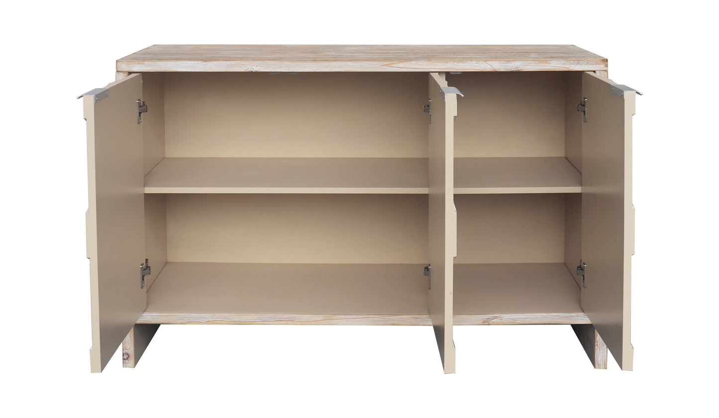 Farmhouse 3-Door Accent Cabinet with Adjustable Shelves and Hexagonal Door Design