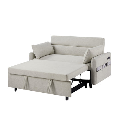 2-Seat Microfiber Sofa Bed with Pillows and Side Storage