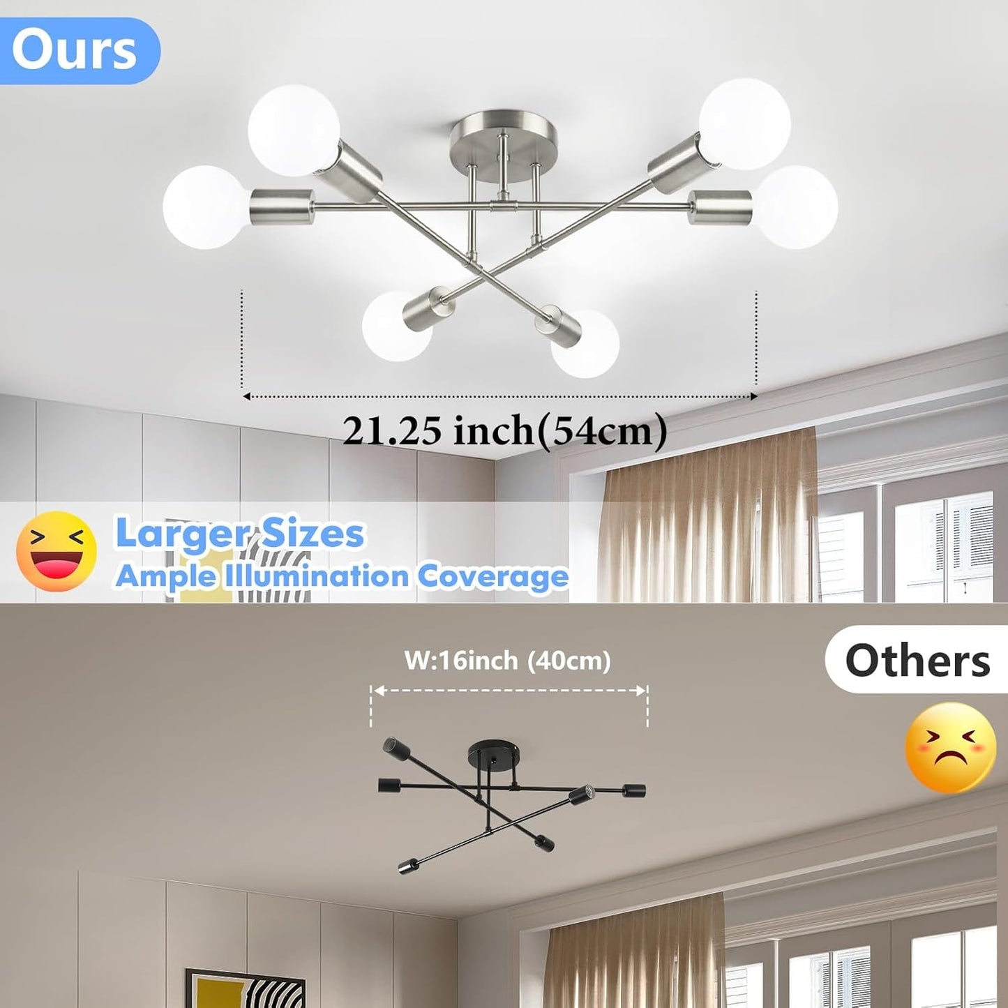 Modern 6-Light Brushed Nickel Sputnik Ceiling Light