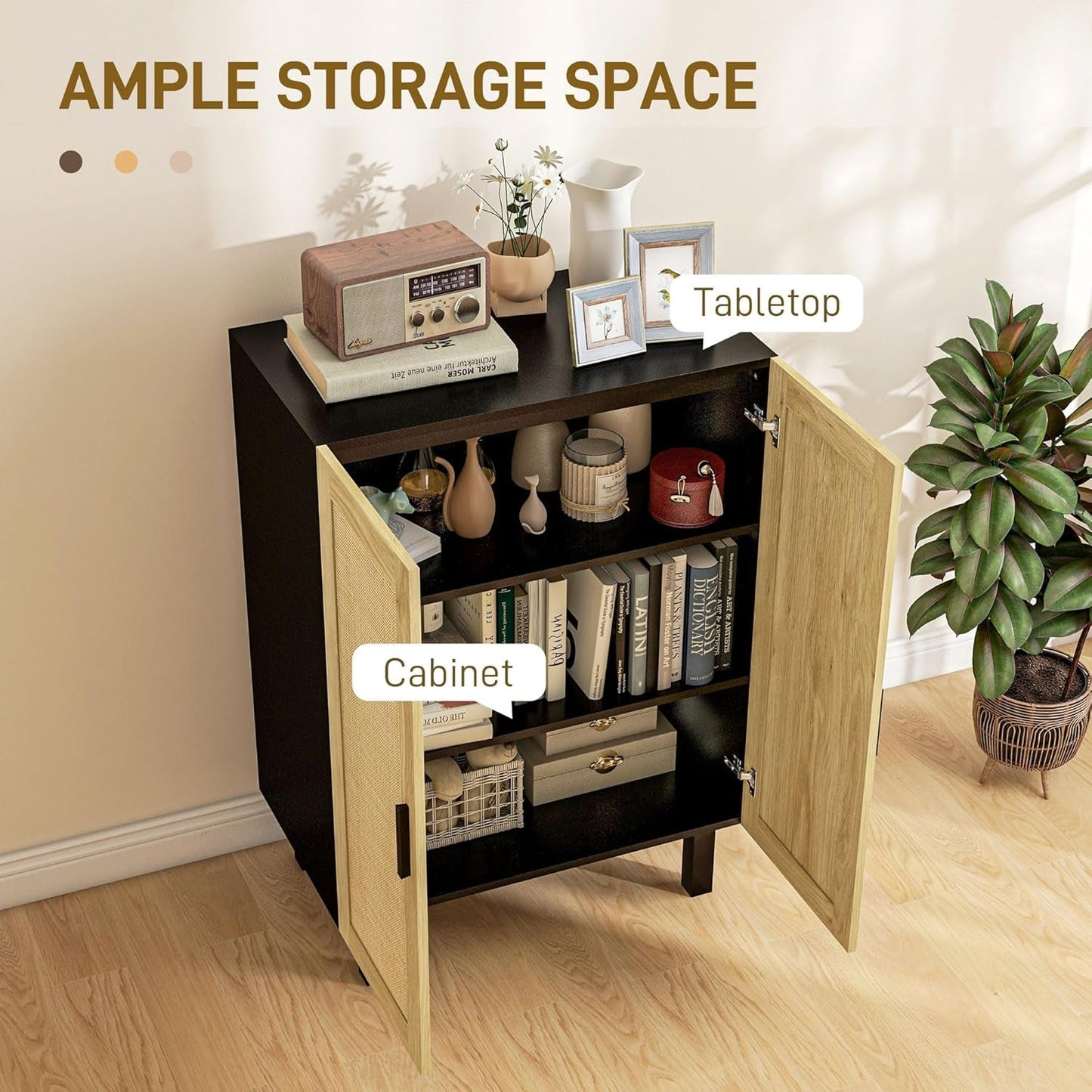 Boho Chic Buffet Cabinet with Woven Rattan Doors – Modern Storage Sideboard
