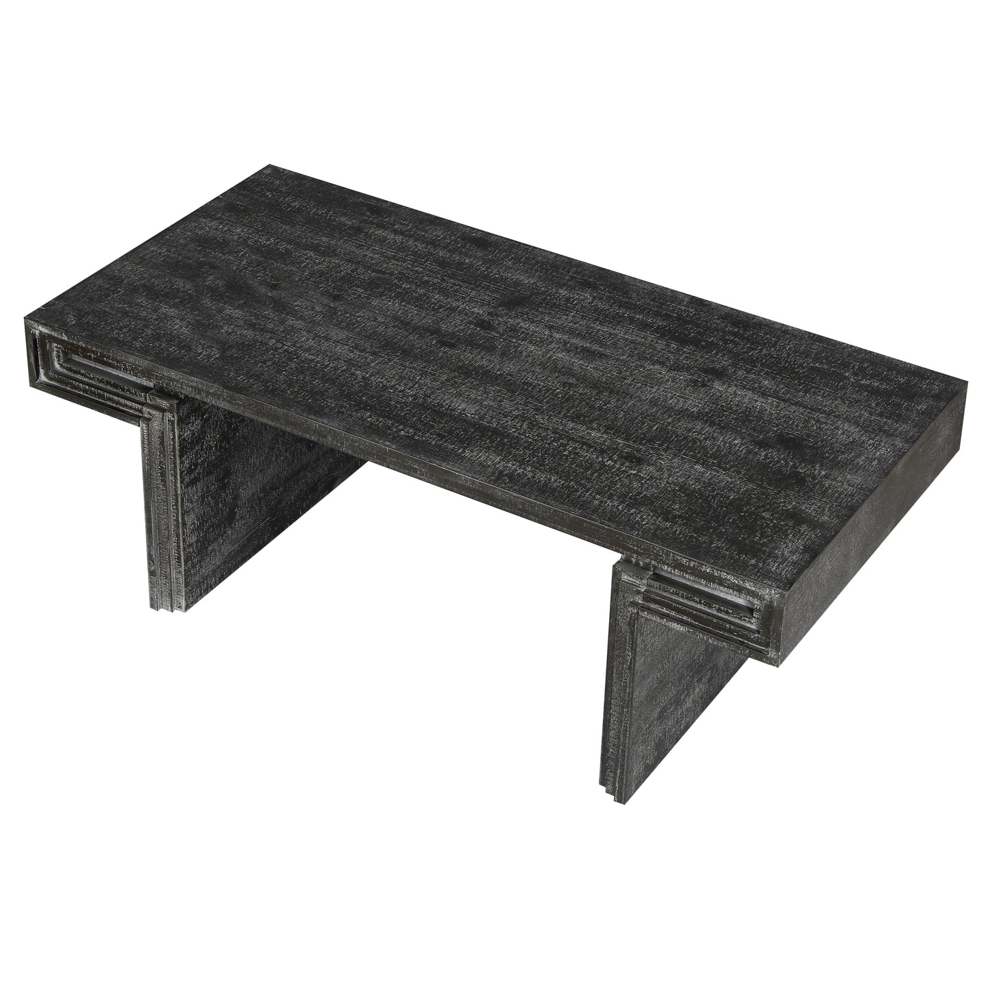 American Vintage Industrial Coffee Table, Premium Reclaimed Lacquered Black Wood Replica