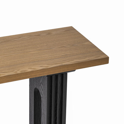 Modern Console Table with Unique Round Hollow Legs - Natural Wood Finish