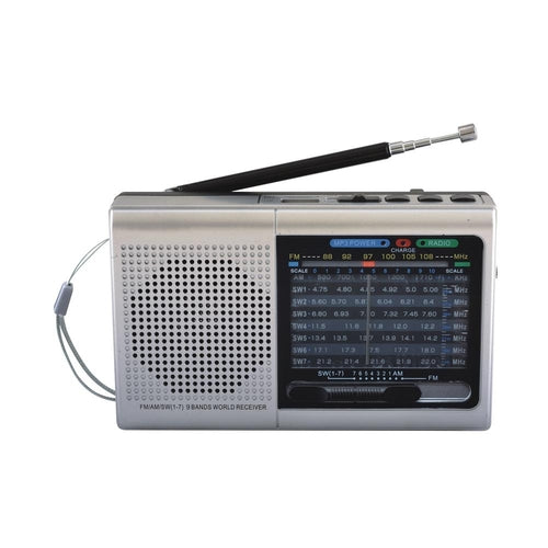 9-Band Portable Radio with Bluetooth & Rechargeable Battery