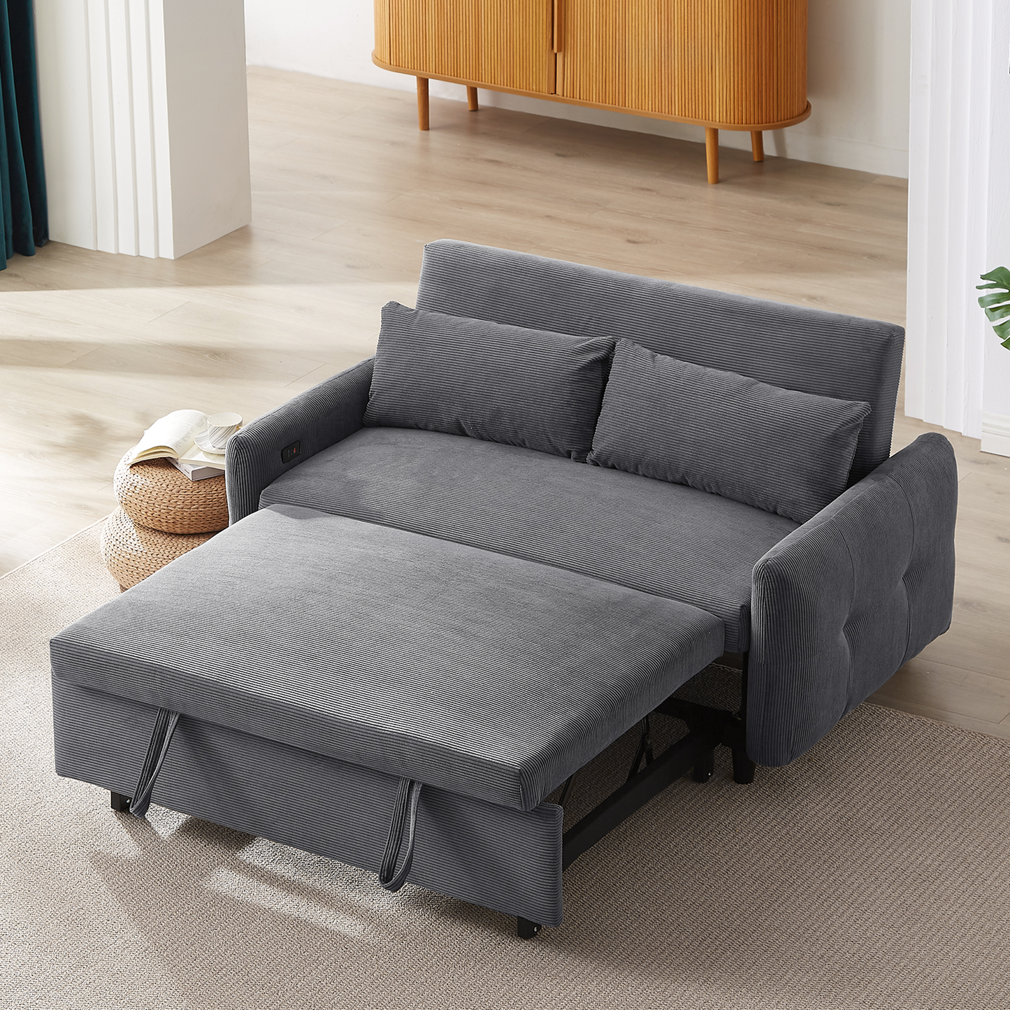 Hudson Modern Dark Grey Loveseat Sleeper in Textured Corduroy
