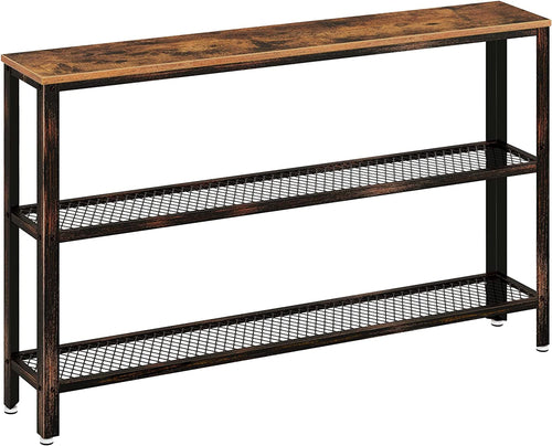 47" Narrow Rustic Console Table with 2-Tier Metal Shelves