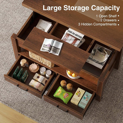 Multi-Functional Coffee Table with Rotating Top for Dining or Work