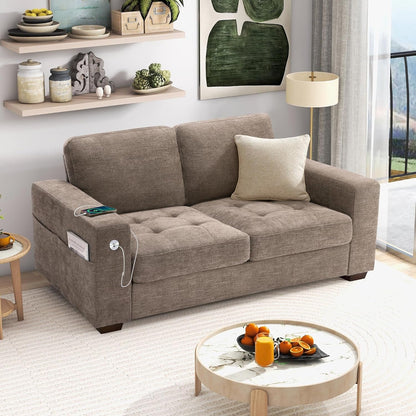 Plush Chenille Loveseat for Living Room – Wide Seat, Built-In USB, Durable Frame