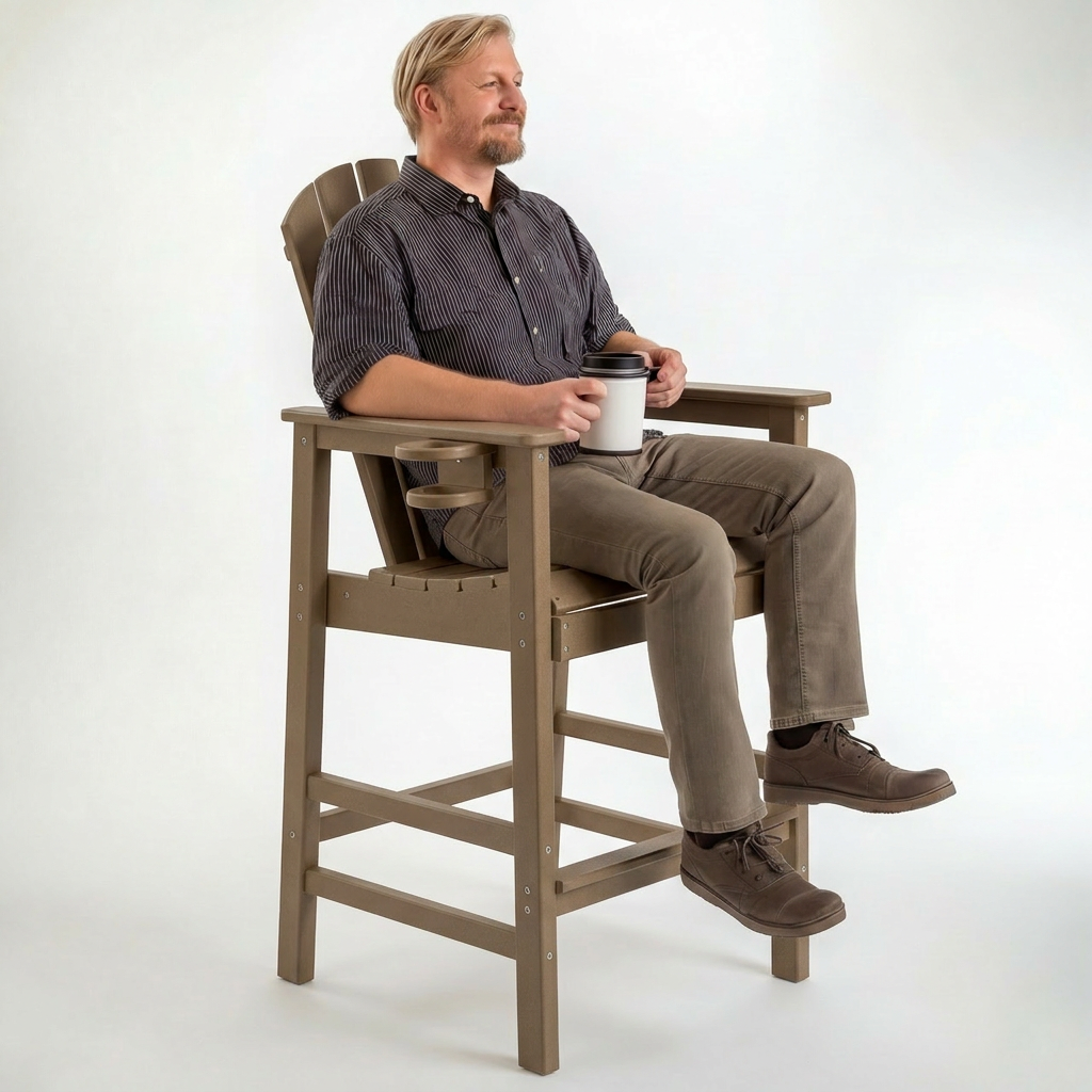 All-Weather HDPE Bar Height Adirondack Chair with Cup Holder