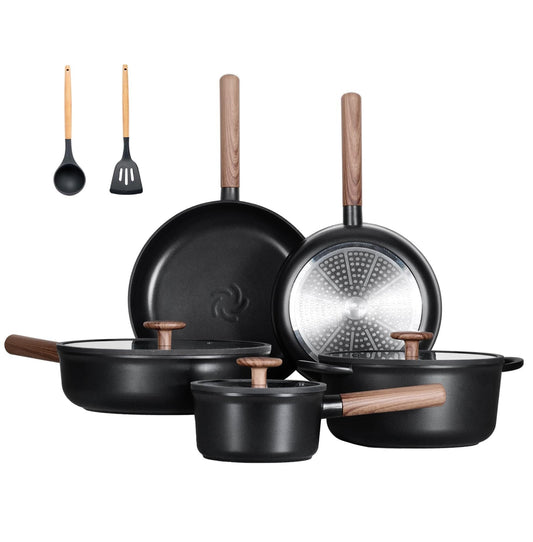 Oven-Safe, Stackable Ceramic Cookware Set for Induction Stoves