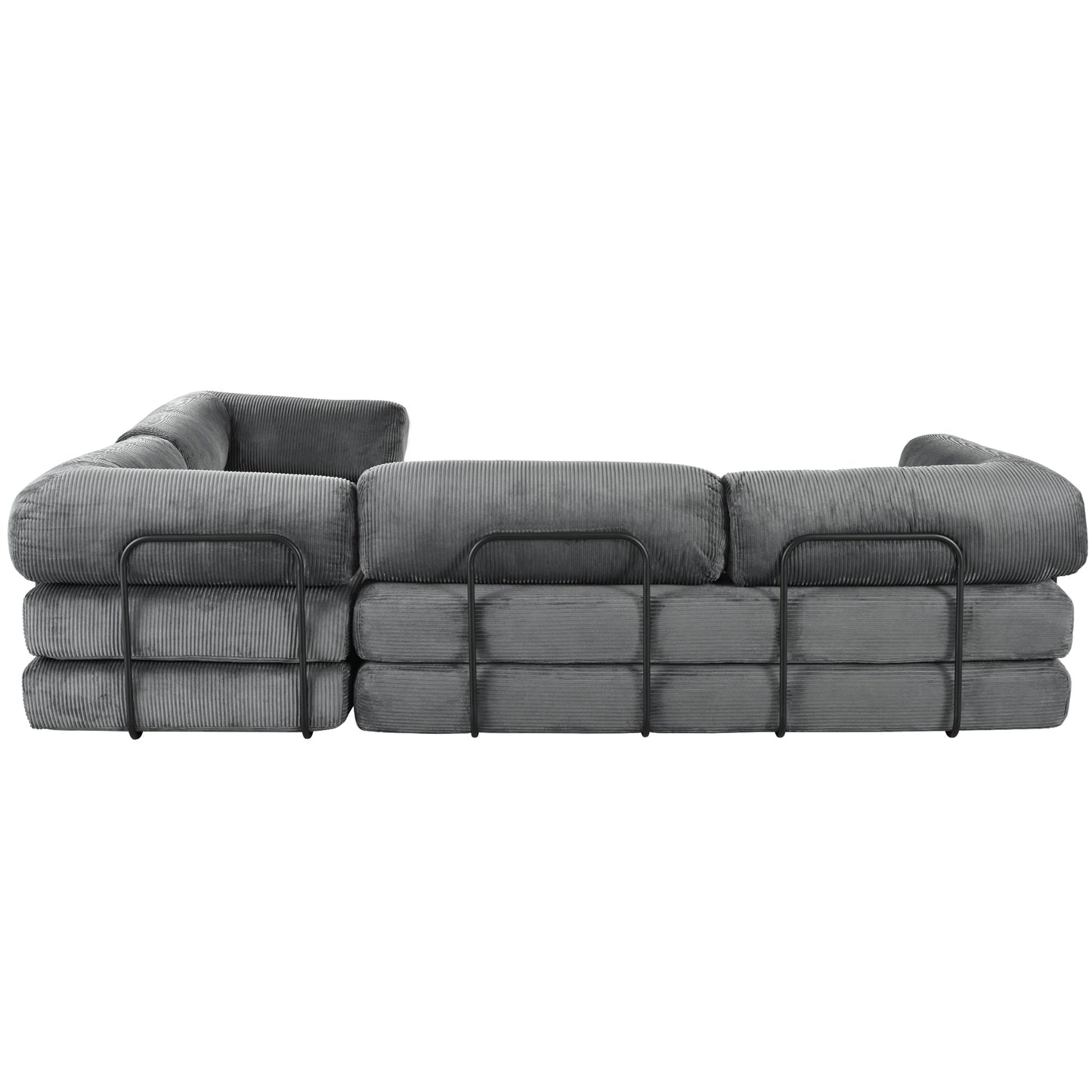 4-Seat Modular Sectional Sofa in Gray Corduroy - Converts to Guest Bed (No Assembly)