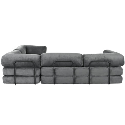 4-Seat Modular Sectional Sofa in Gray Corduroy - Converts to Guest Bed (No Assembly)