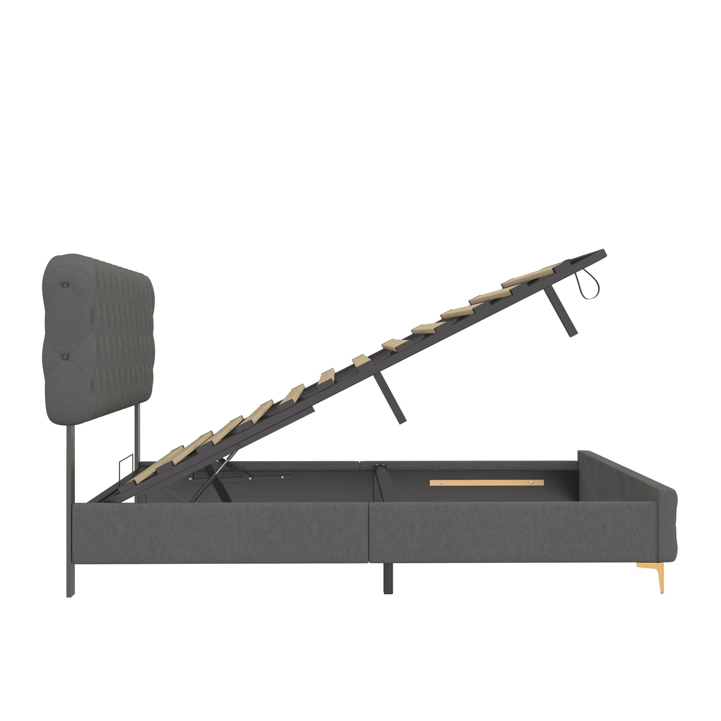 Queen Velvet Platform Bed with Lift-Up Storage