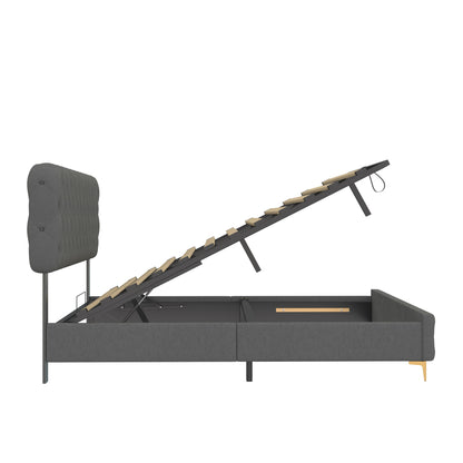 Queen Velvet Platform Bed with Lift-Up Storage