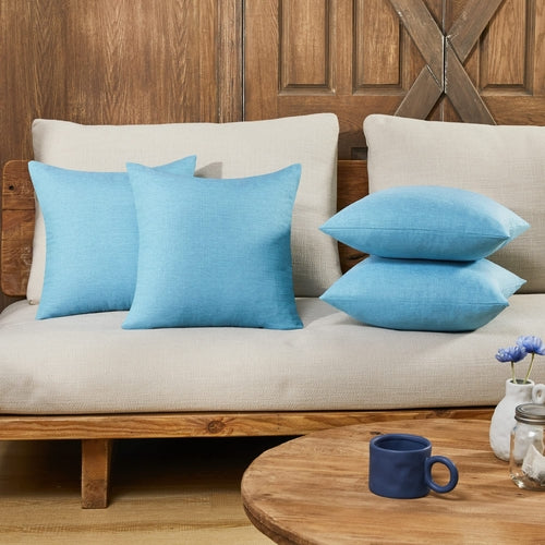 Set of 4 Solid Color Faux Linen Pillow Covers