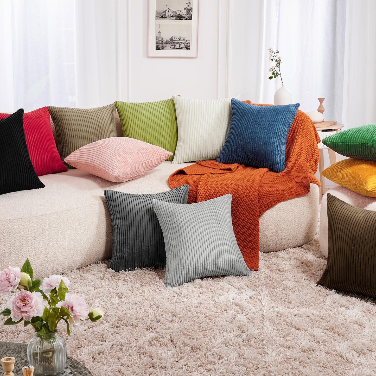 Soft Corduroy Throw Pillow Covers for Modern & Classic Homes | 4PCS