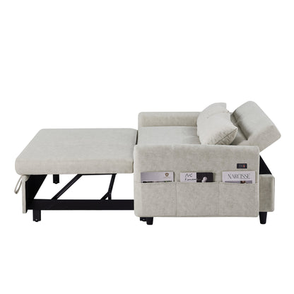 2-Seat Microfiber Sofa Bed with Pillows and Side Storage