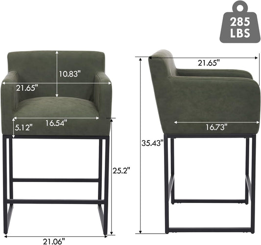Modern 25" Green Leather Bar Stools (2)