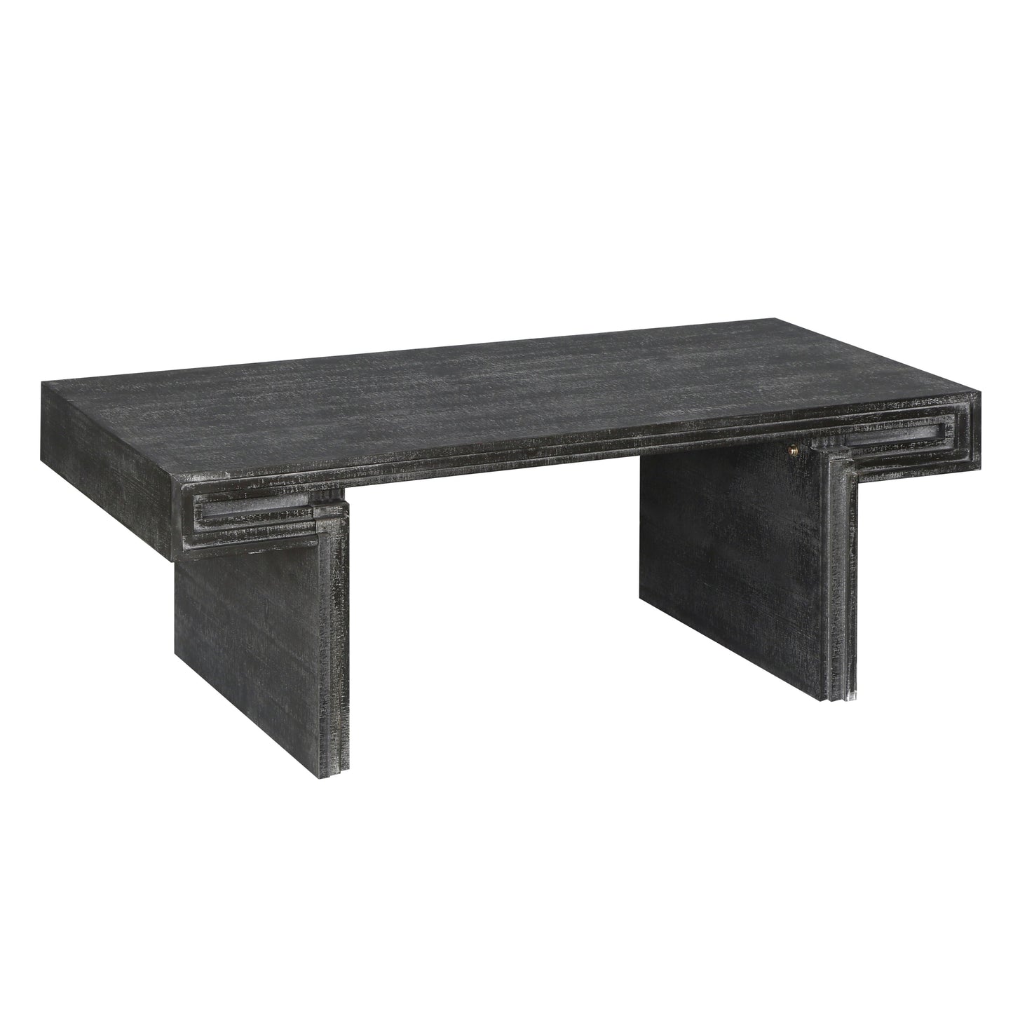 American Vintage Industrial Coffee Table, Premium Reclaimed Lacquered Black Wood Replica