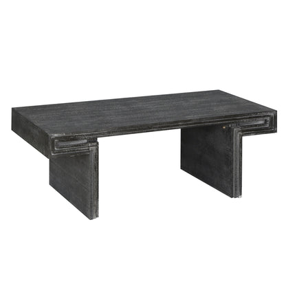 American Vintage Industrial Coffee Table, Premium Reclaimed Lacquered Black Wood Replica