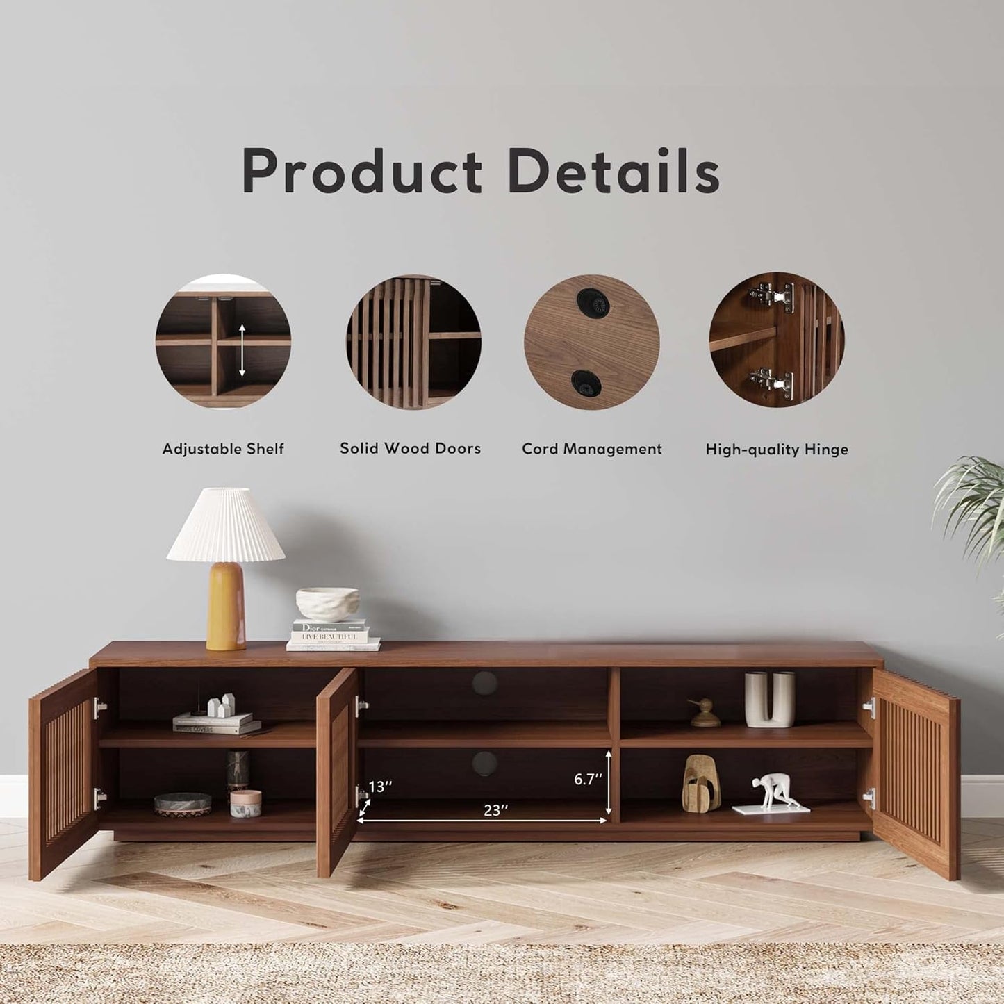 Mid Century Solid Wood Media Cabinet