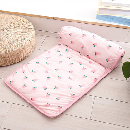 Ice Silk Cooling Pet Mat with Non-Slip Bottom & Pillow