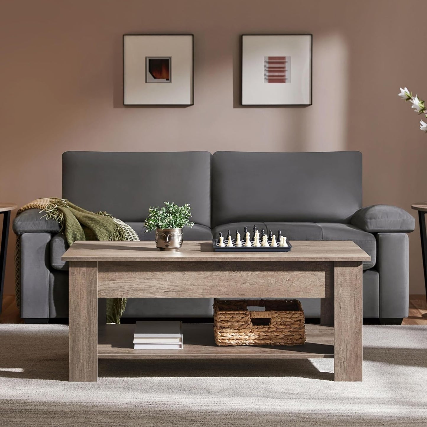 Lift-Top Coffee Table with Hidden Storage & Adjustable Shelf