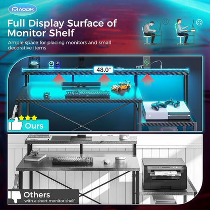 Computer Desk with LED Lights & Power Outlets