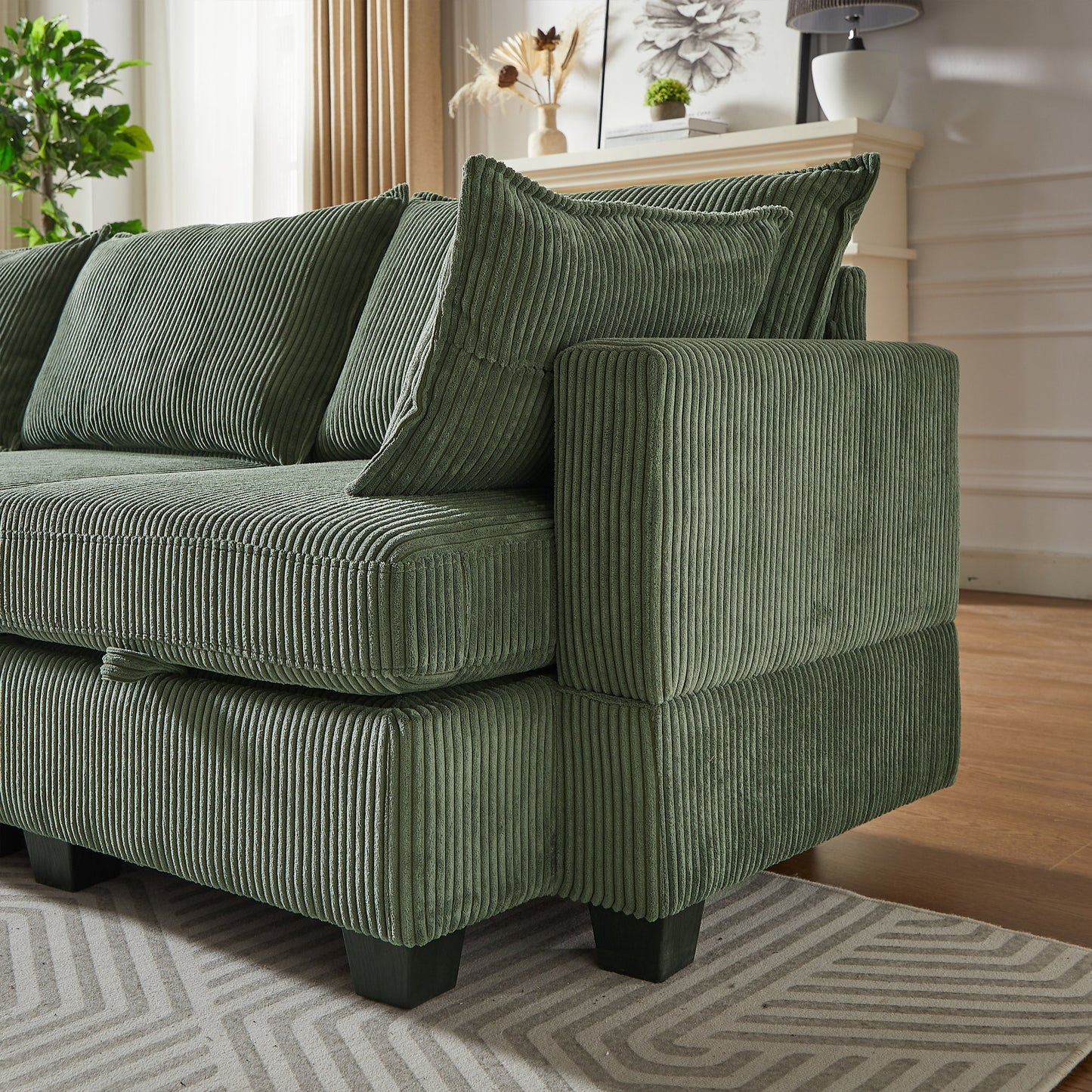 113.5'' Convertible Modular Sofa with Corduroy Fabric & Hidden Storage