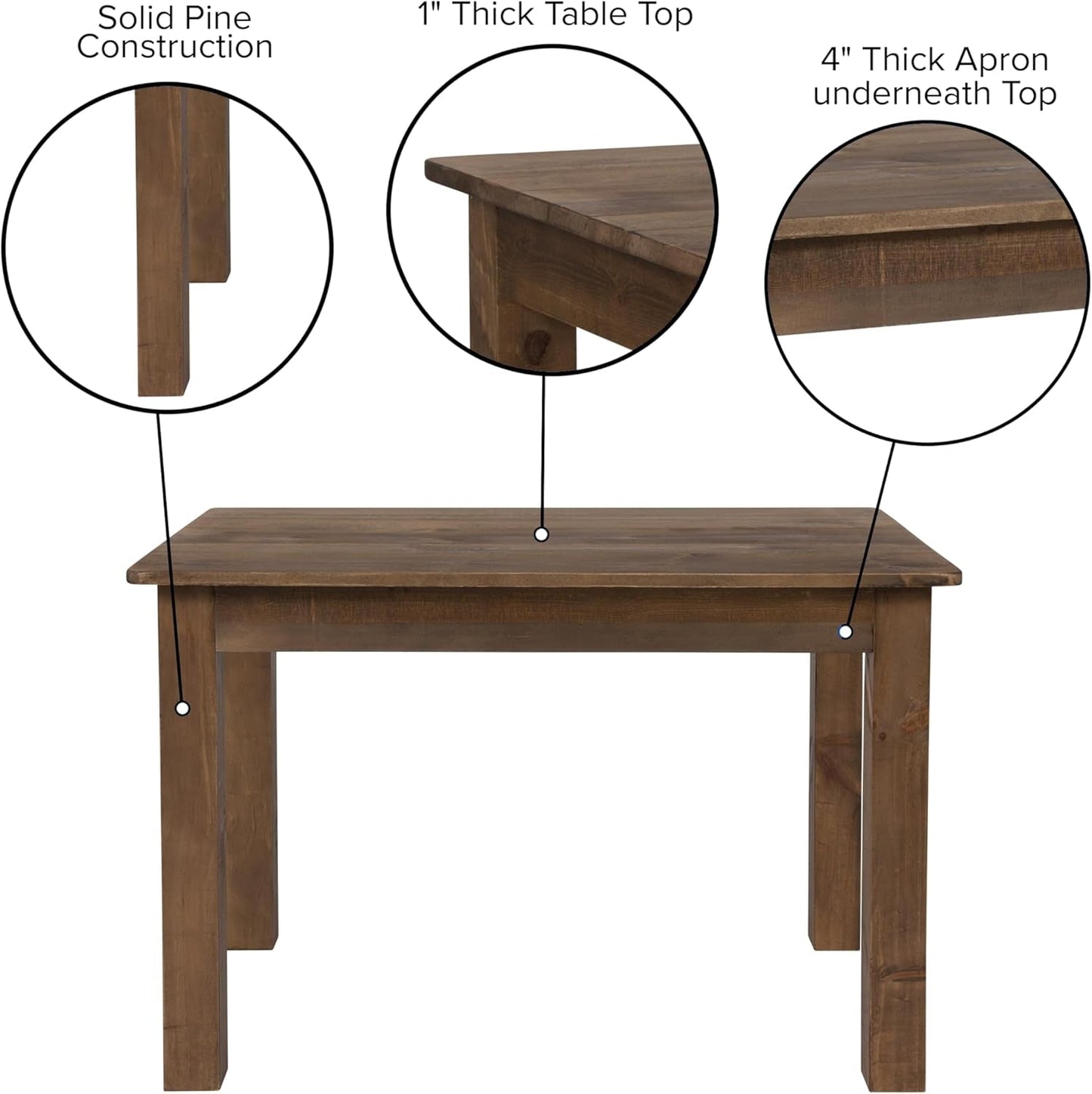 Solid Pine Farm Dining Table in Antique Rustic Finish
