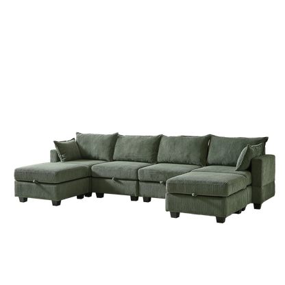 113.5'' Convertible Modular Sofa with Corduroy Fabric & Hidden Storage