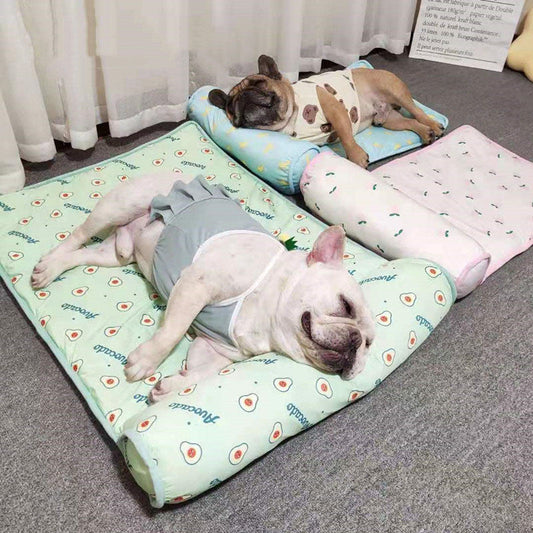 Ice Silk Cooling Pet Mat with Non-Slip Bottom & Pillow