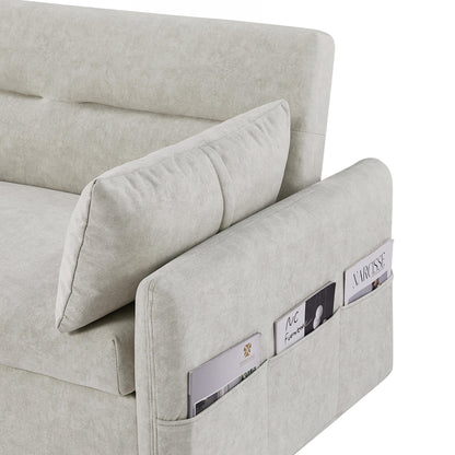 2-Seat Microfiber Sofa Bed with Pillows and Side Storage