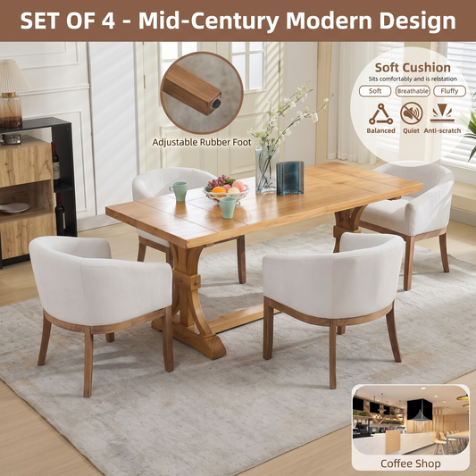 Mid-Century Modern Linen Upholstered Barrel Dining Chairs (Set of 4)