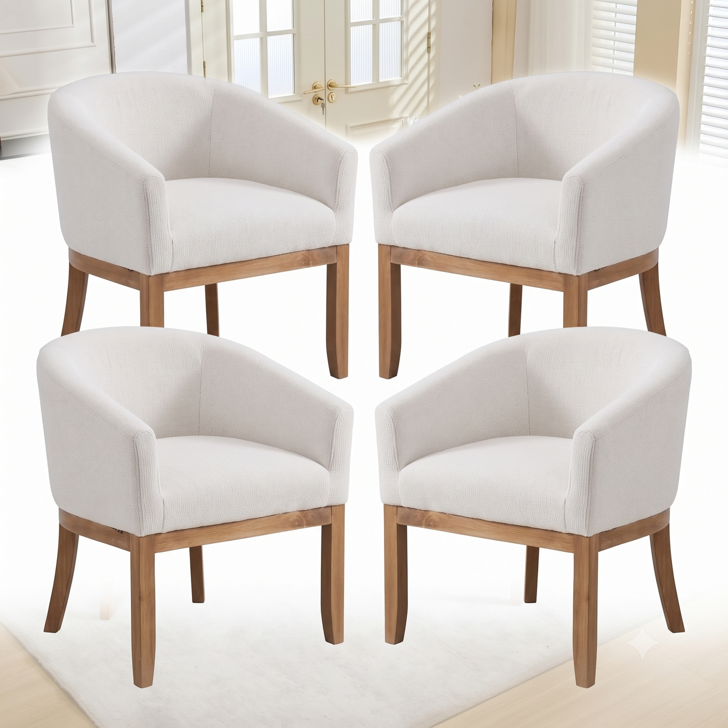 Mid-Century Modern Linen Upholstered Barrel Dining Chairs (Set of 4)