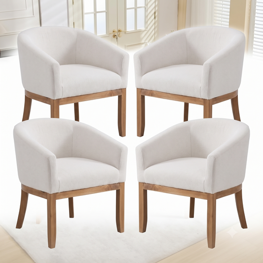 Mid-Century Modern Linen Upholstered Barrel Dining Chairs (Set of 4)