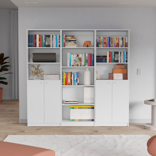 Salina 3-Piece White Bookcase Living Room Set